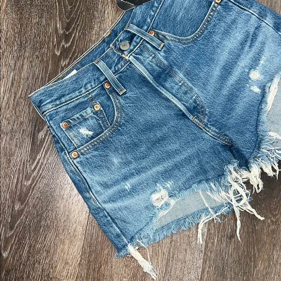 Levi's Light Blue Distressed Denim Jean Shorts - Picture 8 of 12